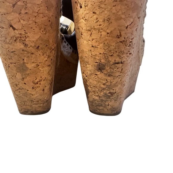 Jimmy Choo Black Leather Espadrille  Cork Platform Wedge Sandals Sz8 39 Spain - Picture 3 of 16